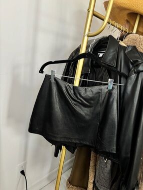 Amanda Uprichard Black Faux Leather Mini Skort Skirt